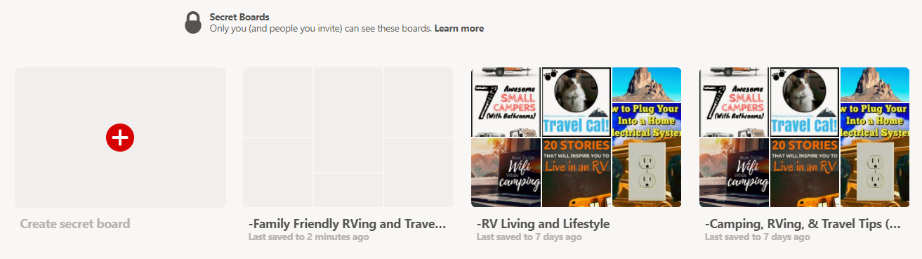 Screenshot showing pinterest secret boards
