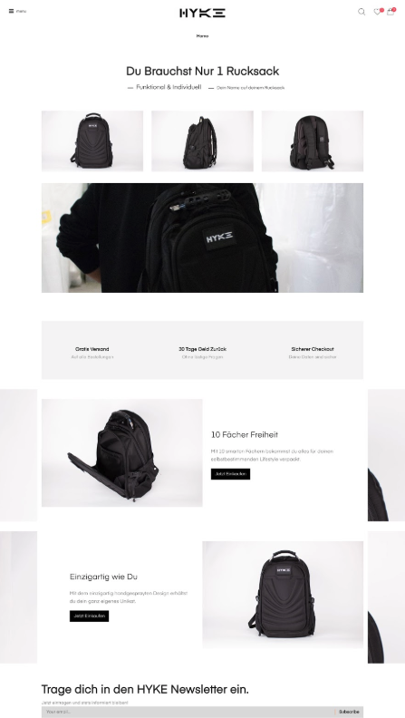 Sreenshot showing Hyke Shopify store