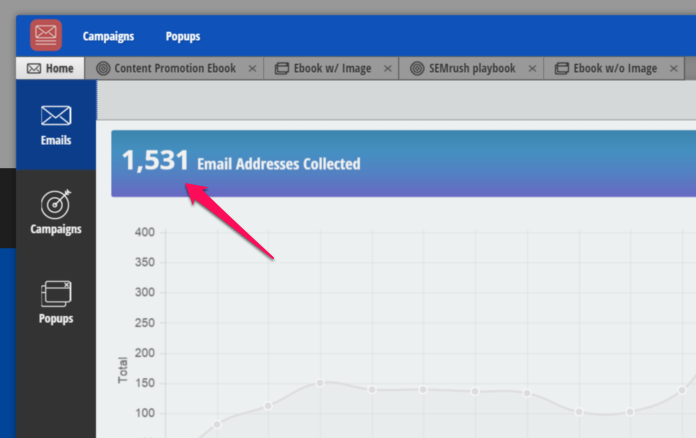 Screenshot showing amount of emails collected