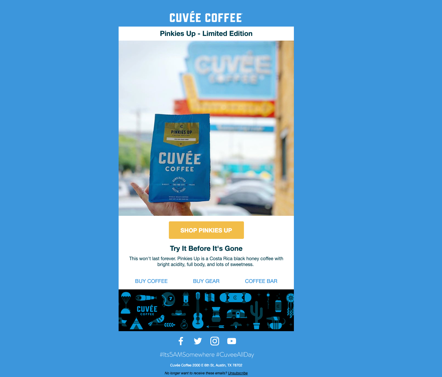 Screesnhot of Instagram product email by Cuvee Coffee