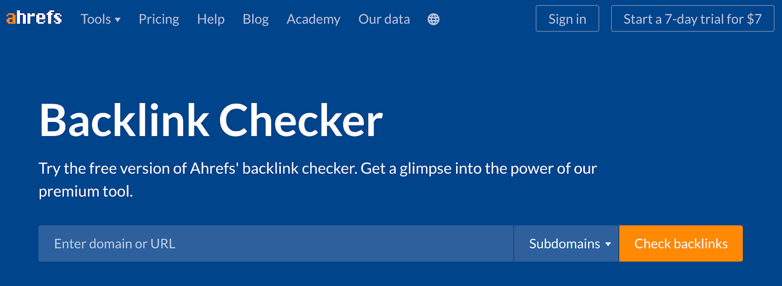 Ahrefs Backlink Checker page