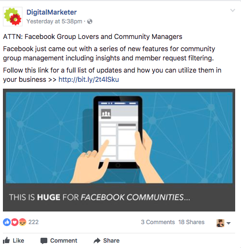 Screenshot showing a facebook ad by digitalmarketer