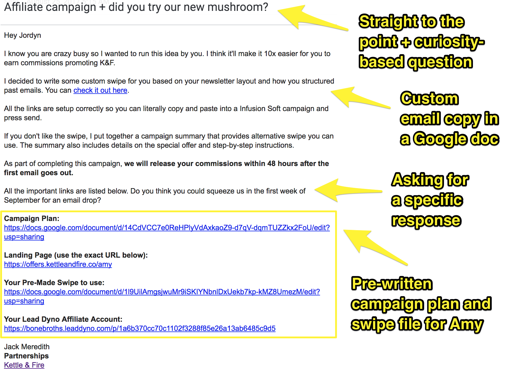 Screenshot showing an email about affiliate campaigns
