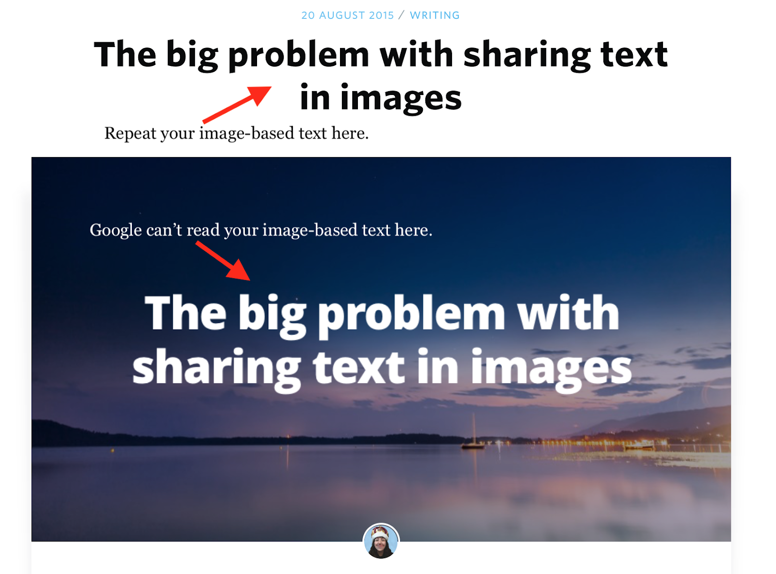 Screenshot showing problems in sharing text in images
