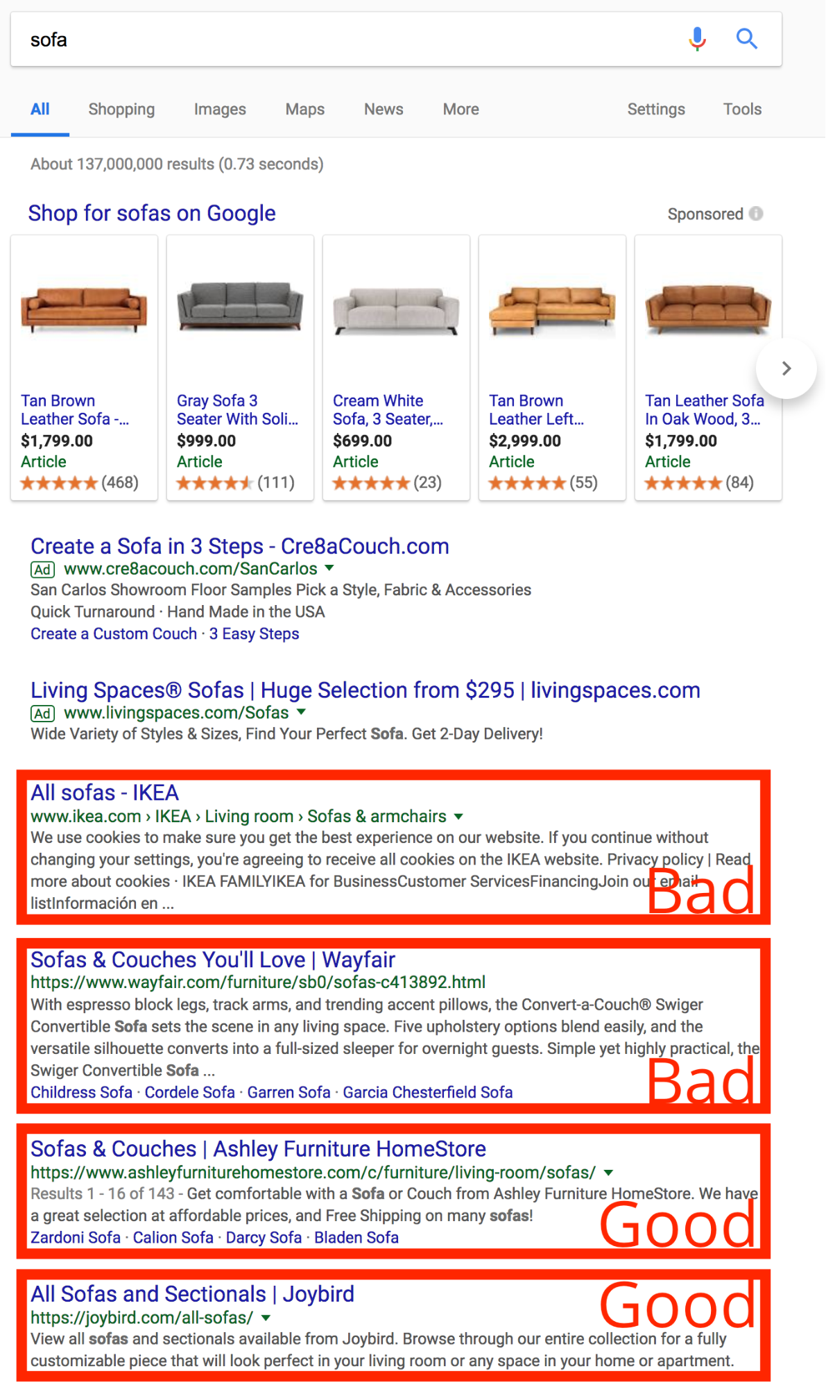 Screenshot showing google search results