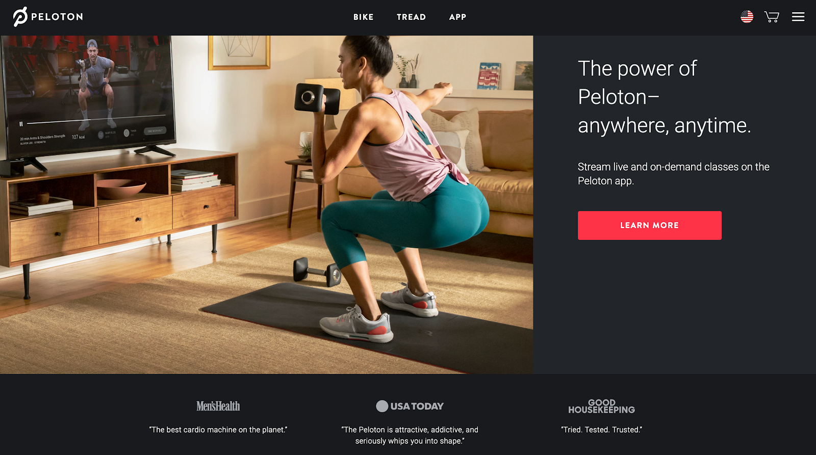 Screenshot of Peloton’s website