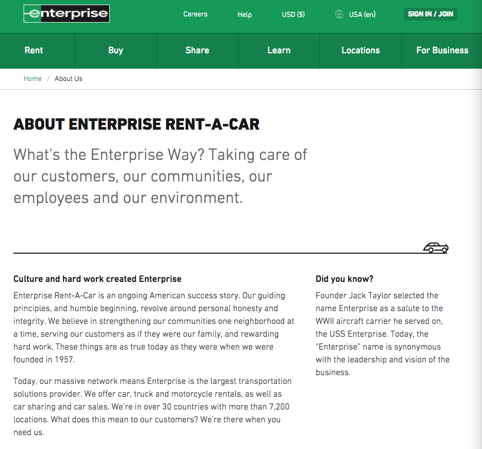 about enterprise page