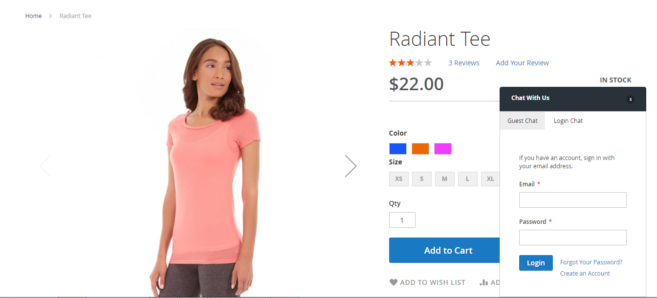 Screenshot showing the product page for a tee