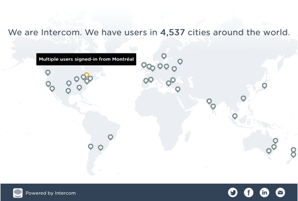 Screenshot showing a social proof effort by intercom