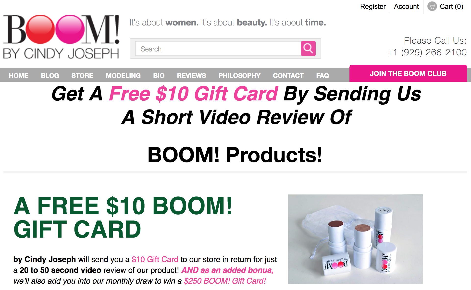 Screenshot showing a gift card offer by BOOM! by Cindy Joseph