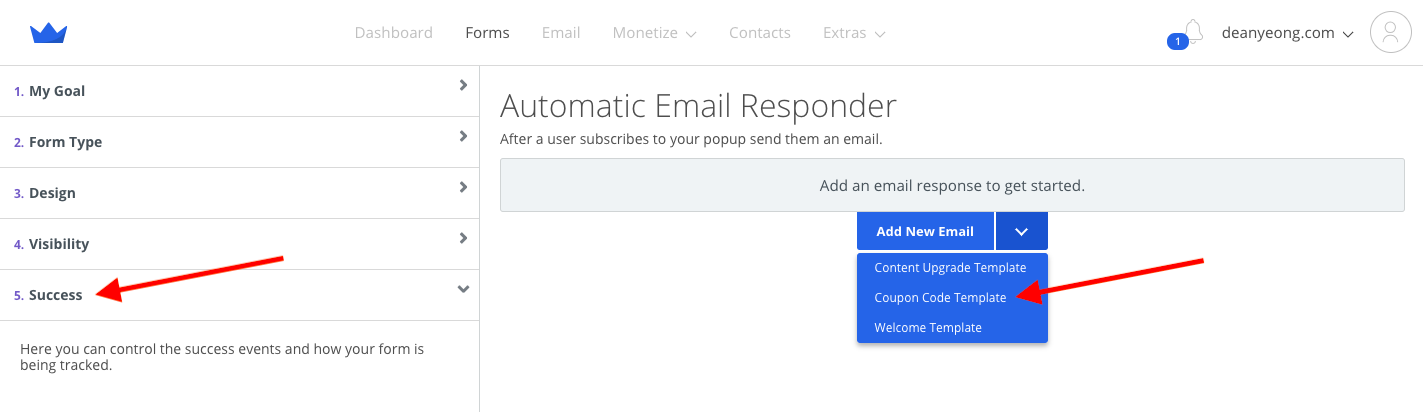 Screenshot of steps to create form in Sumo