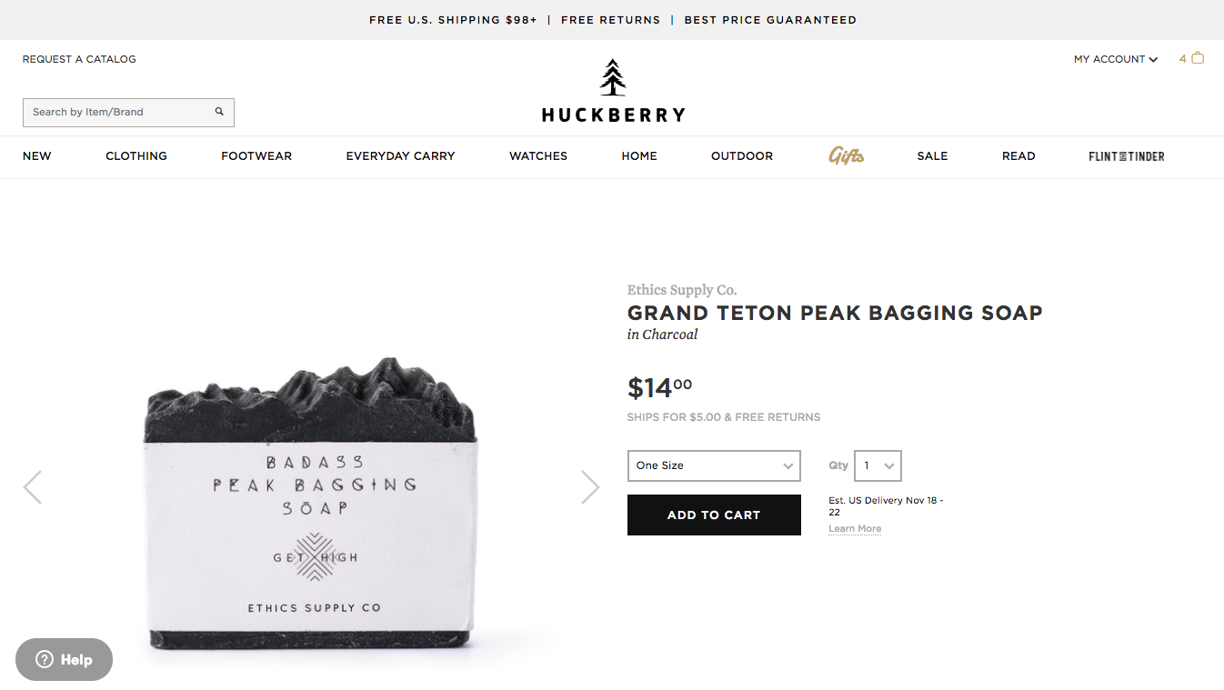Screenshot showing a product page on Huckberry