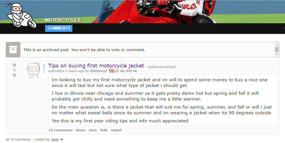 Screenshot showing a reddit post