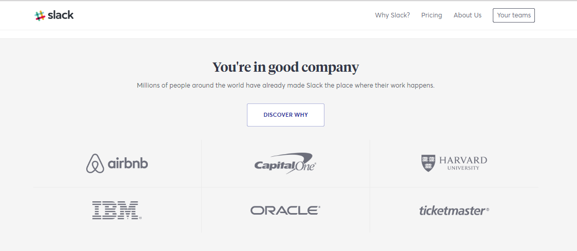 Screenshot showing the companies that use Slack on Slack