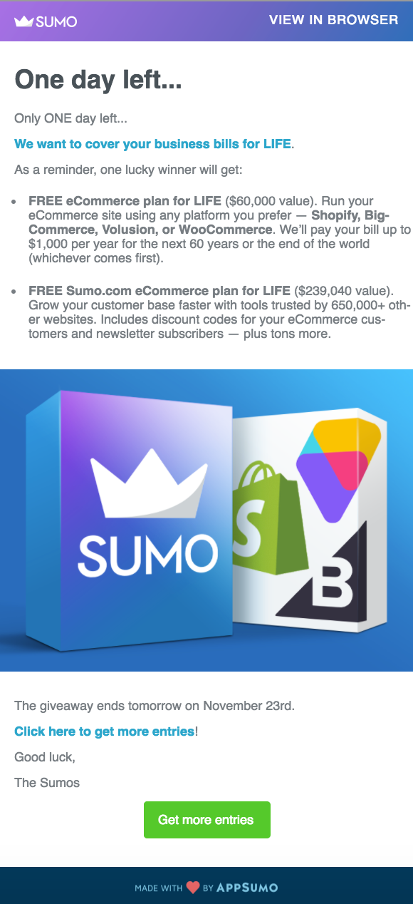 Screenshot showing an email by Sumo