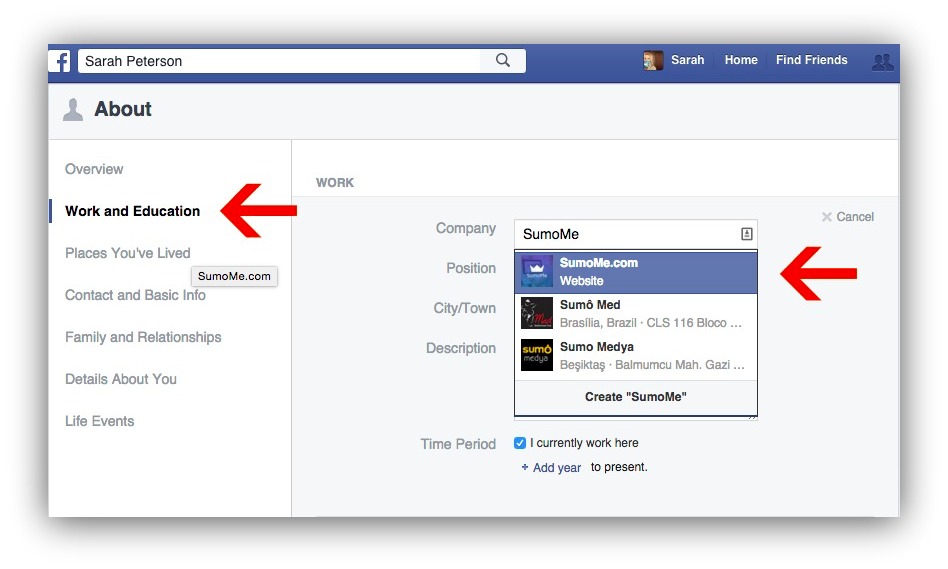 Screenshot showing how you can update your Facebook info