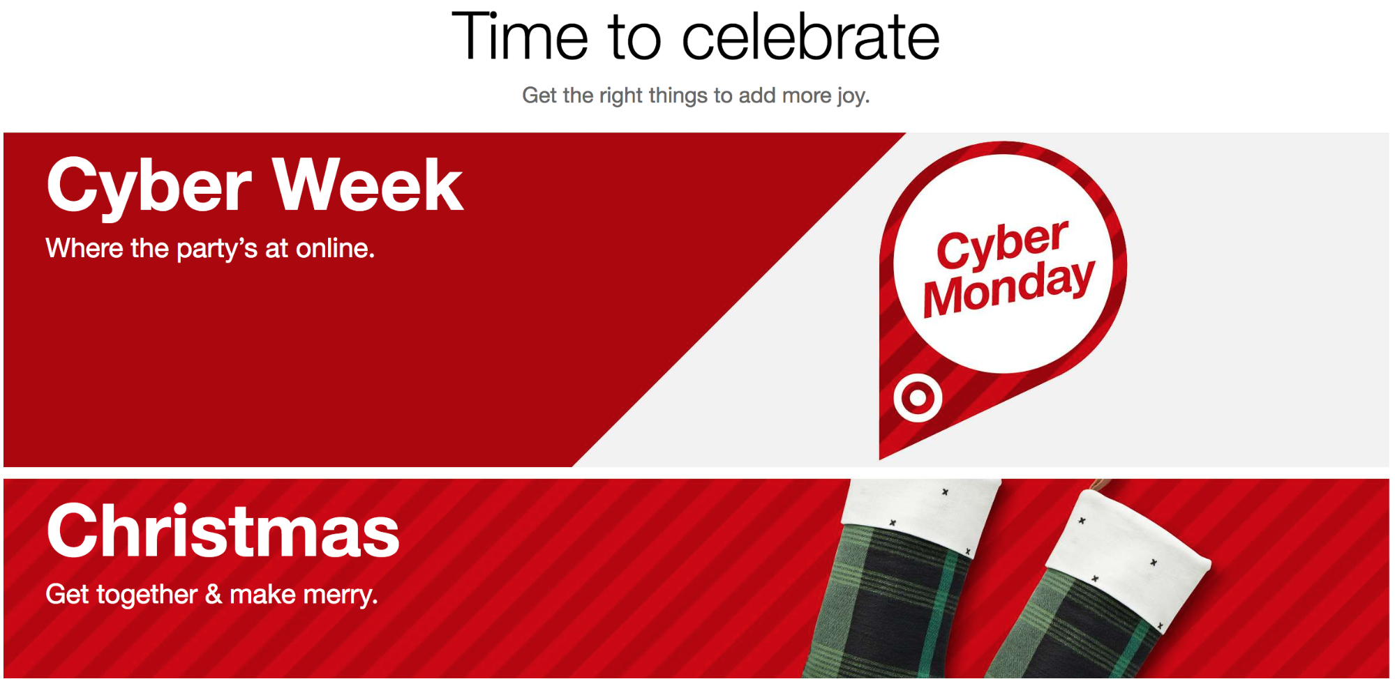 Screenshot showing a banner about cyber monday on target.com