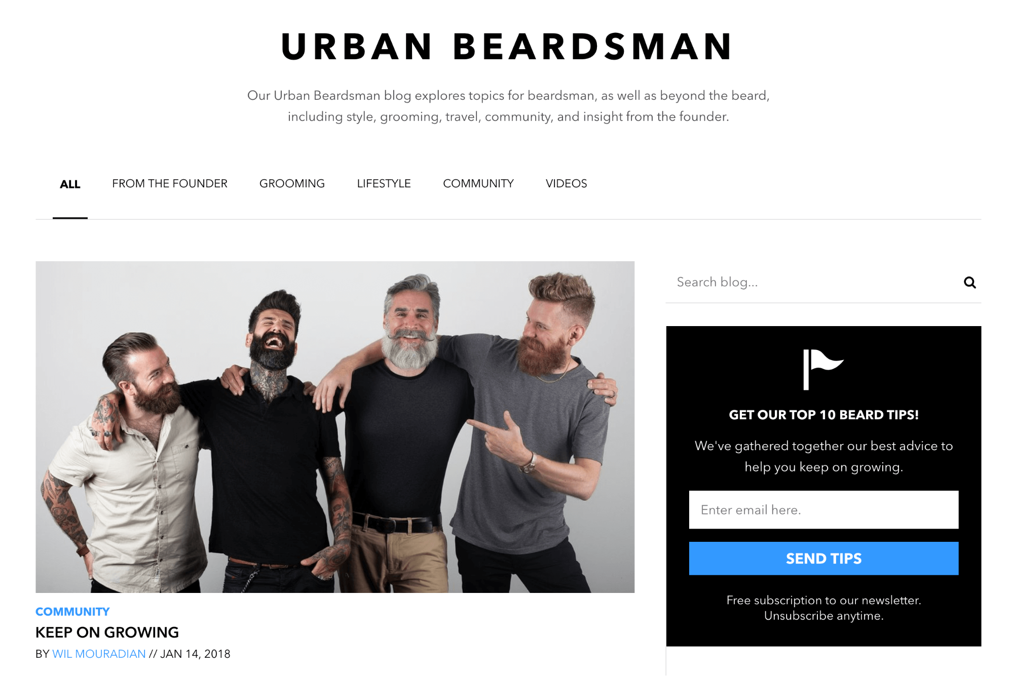 Screenshot showing a page on urban beardsman