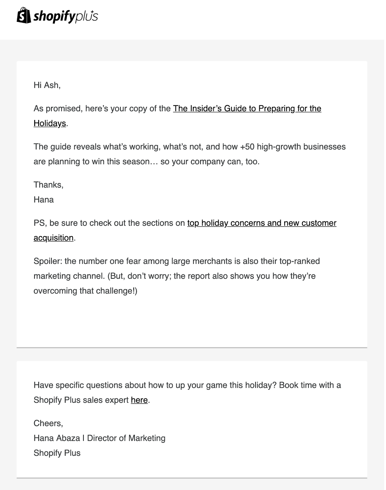 Screenshot of email from Shopify