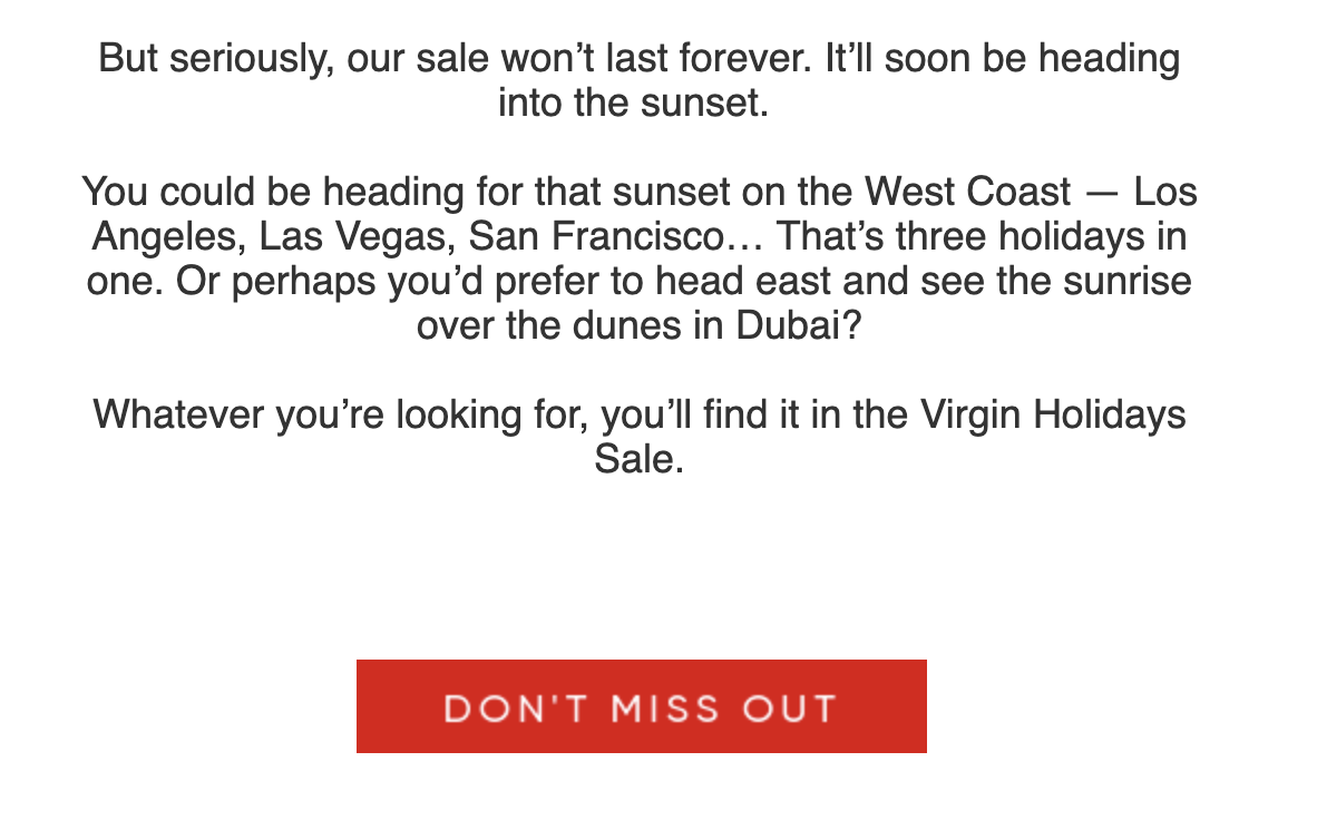 Screenshot of Virgin Holidays sales promotion email