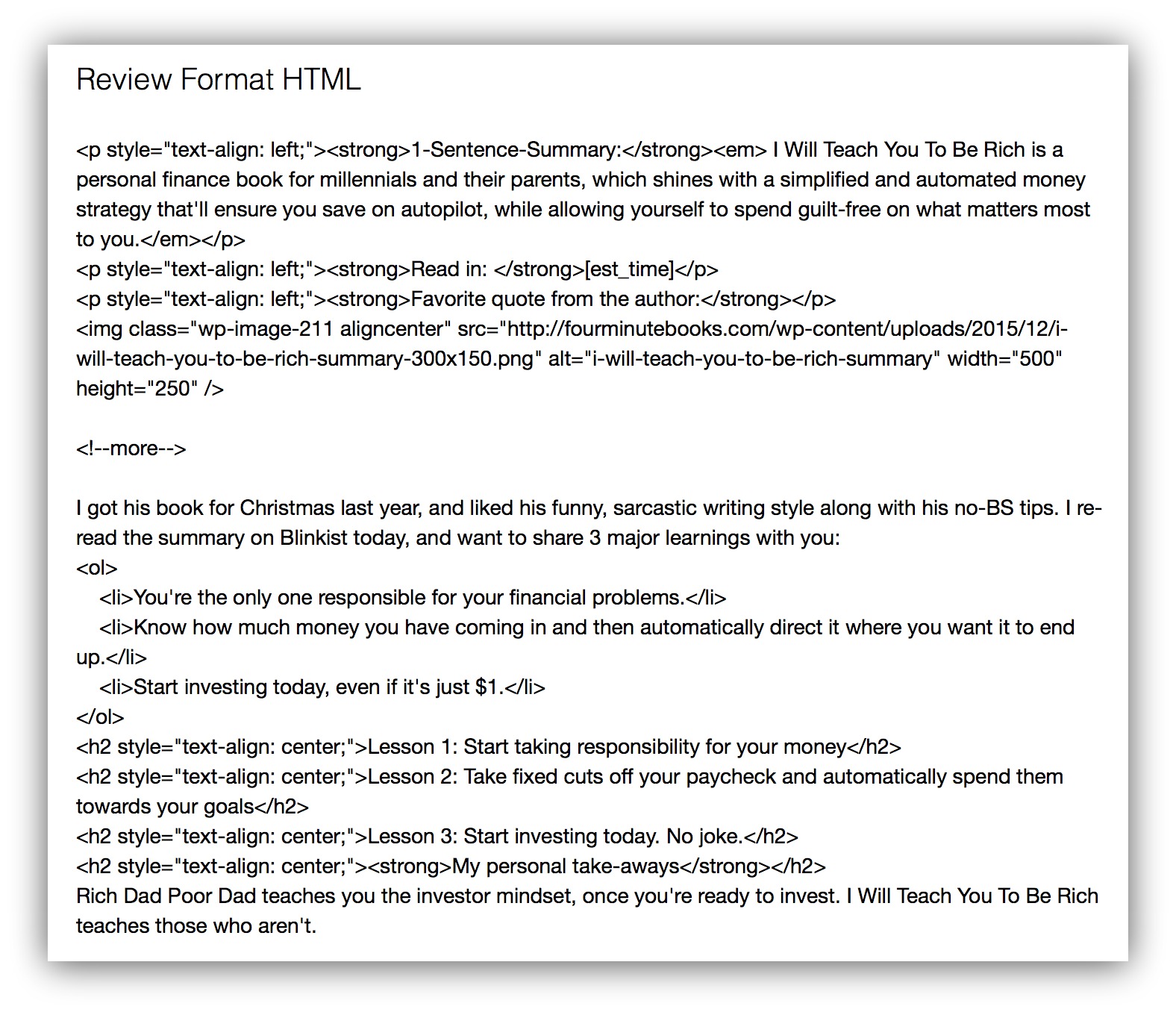 review format html