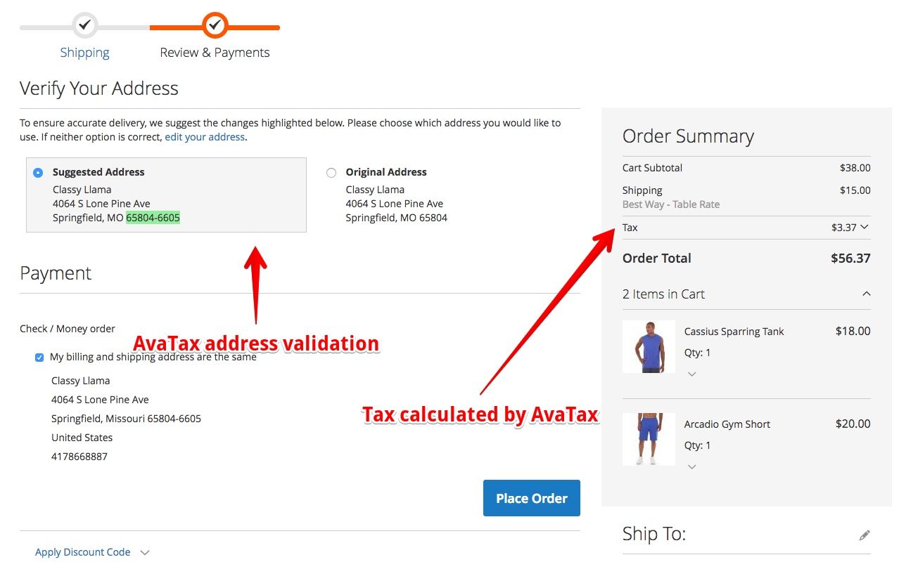 Screenshot showing a checkout page