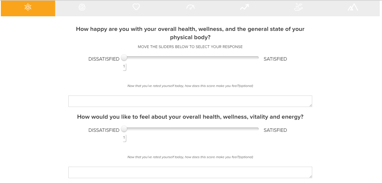 Screenshot of a questionnaire on Tony Robbins