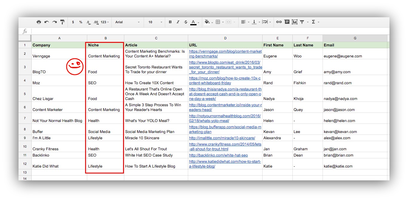 niche spreadsheet