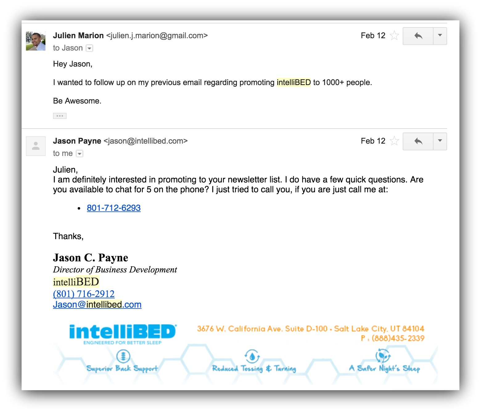 Screenshot showing an email and a reply