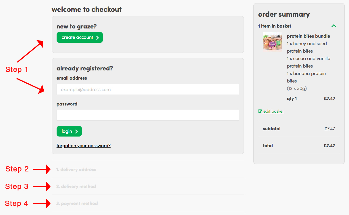 Screenshot showing a checkout page