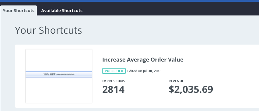 Screenshot of stats for a sumo shortcut