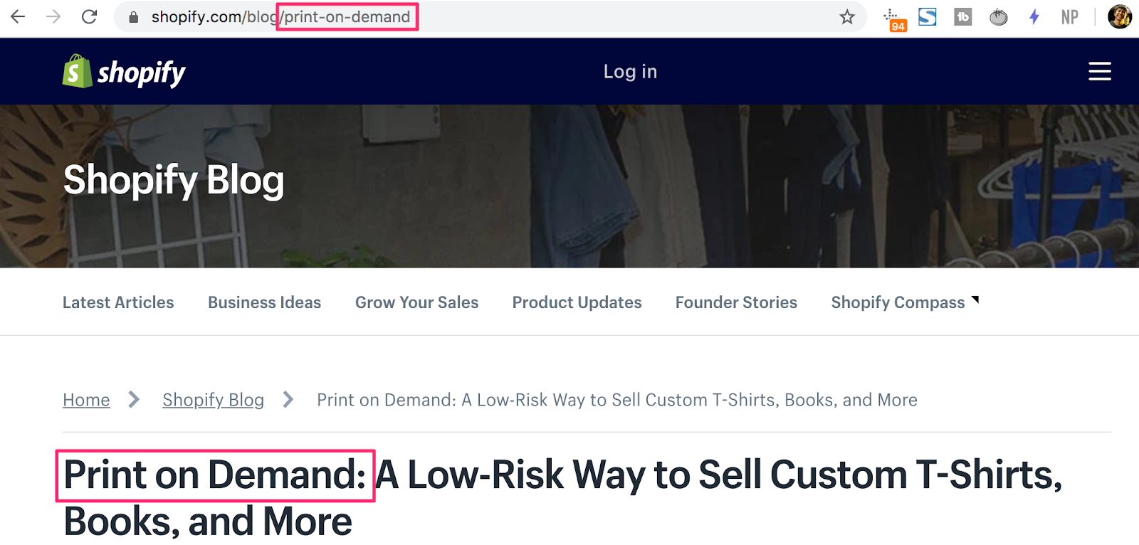 Screenshot of shopify blog : Print on Demand
