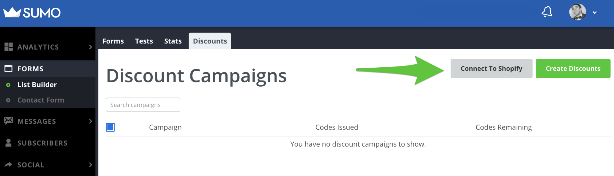 Screenshot showing Sumo discount campaigns