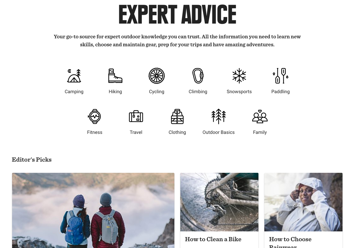 Screenshot showing a page on Expert Advice