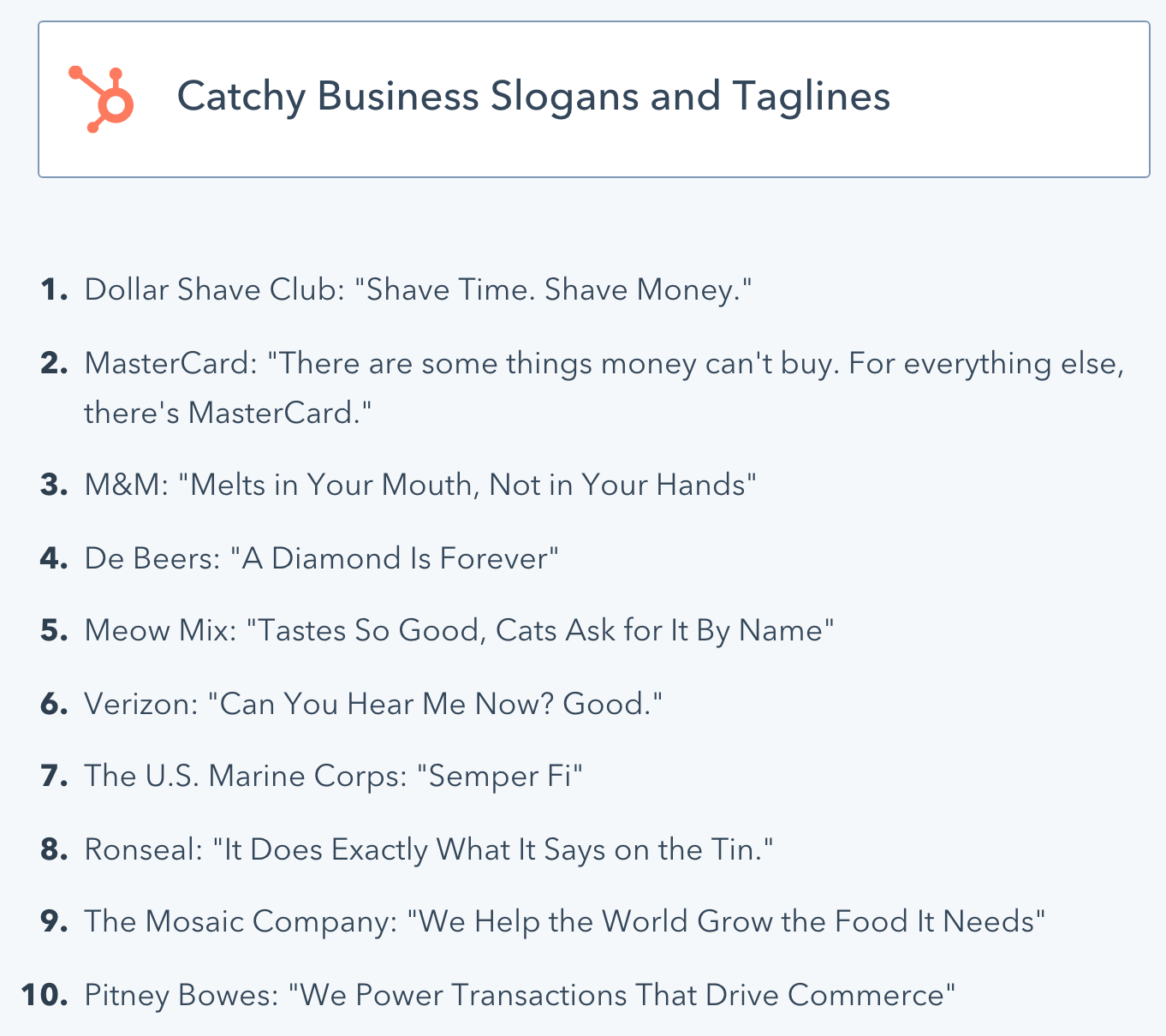 Screenshot showing catchy business slogans and taglines