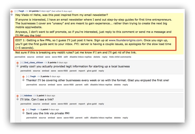 Screenshot of the author commenting on reddit posts