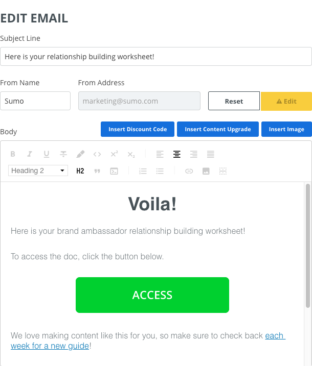 Screenshot showing new email page on the Sumo dashboard