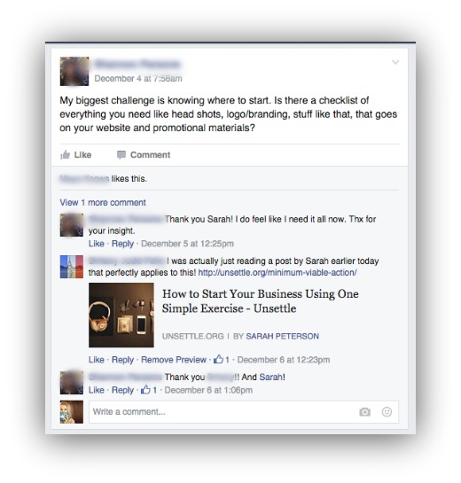 Screenshot showing someone doing free facebook marketing through comments