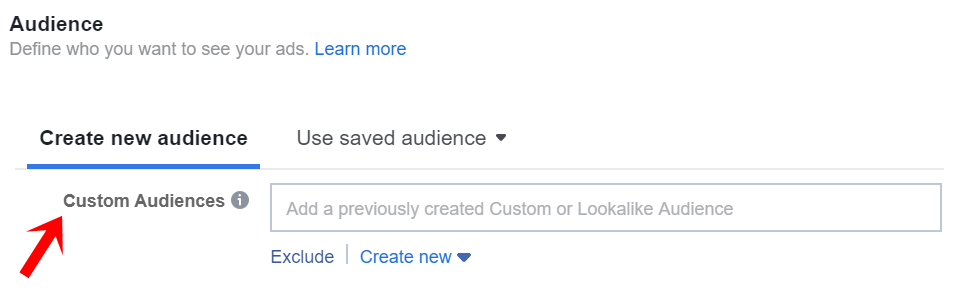 create new audience on facebook ads manager