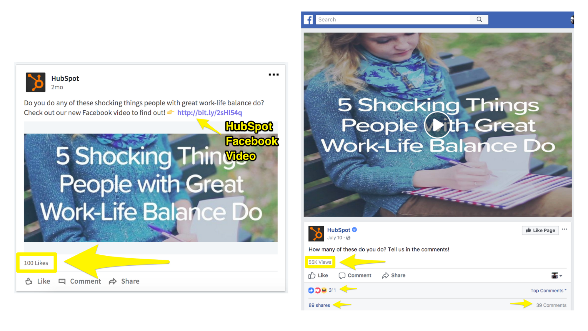Screenshot showing facebook posts by hubspot