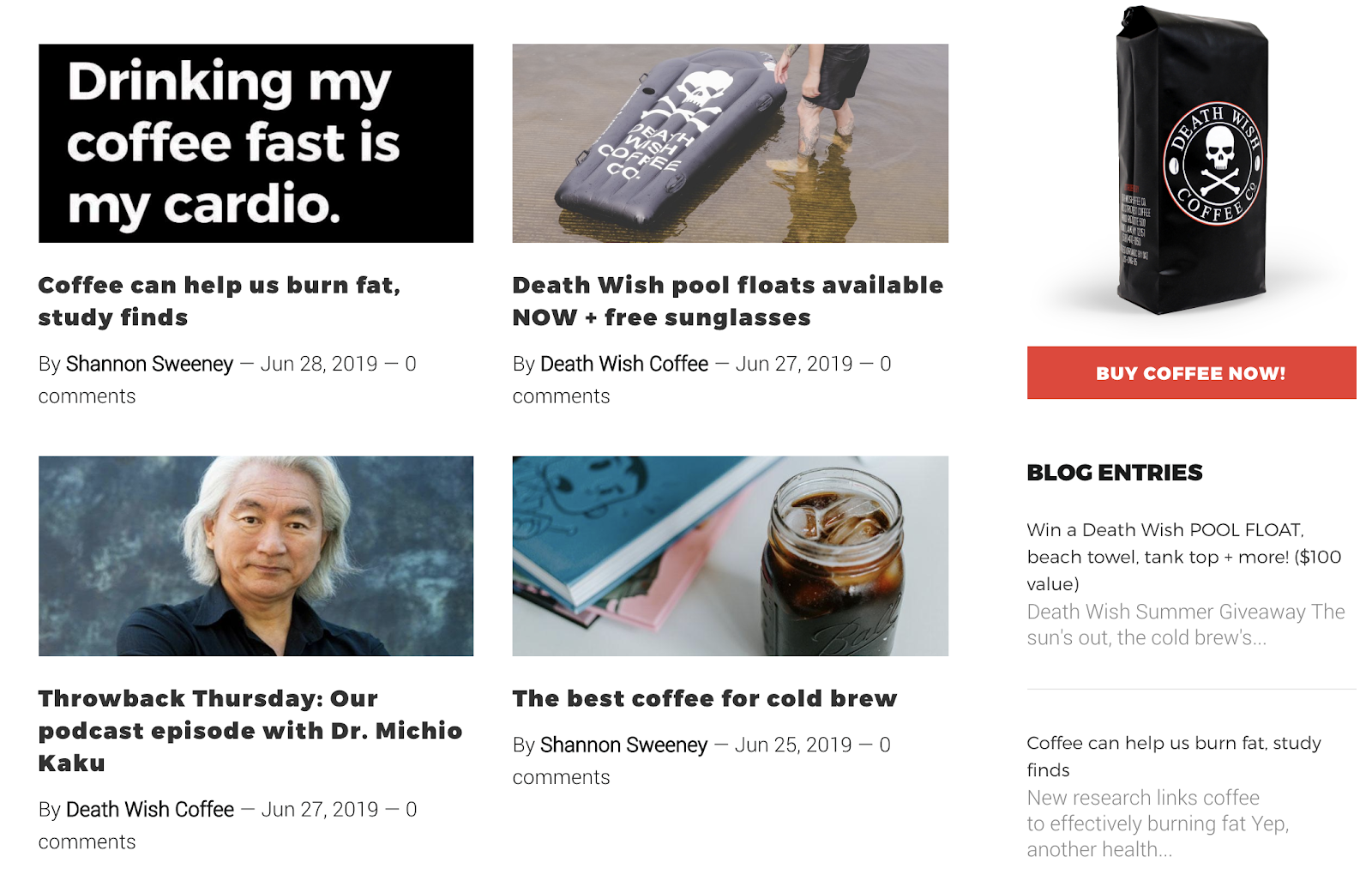 Screenshot of Death Wish Coffee blog 