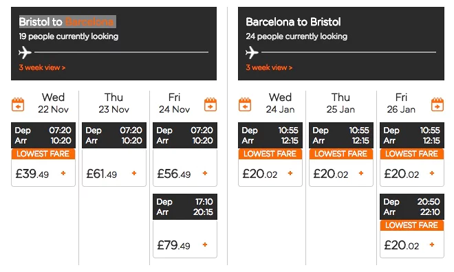 Screenshot showing flight fare search