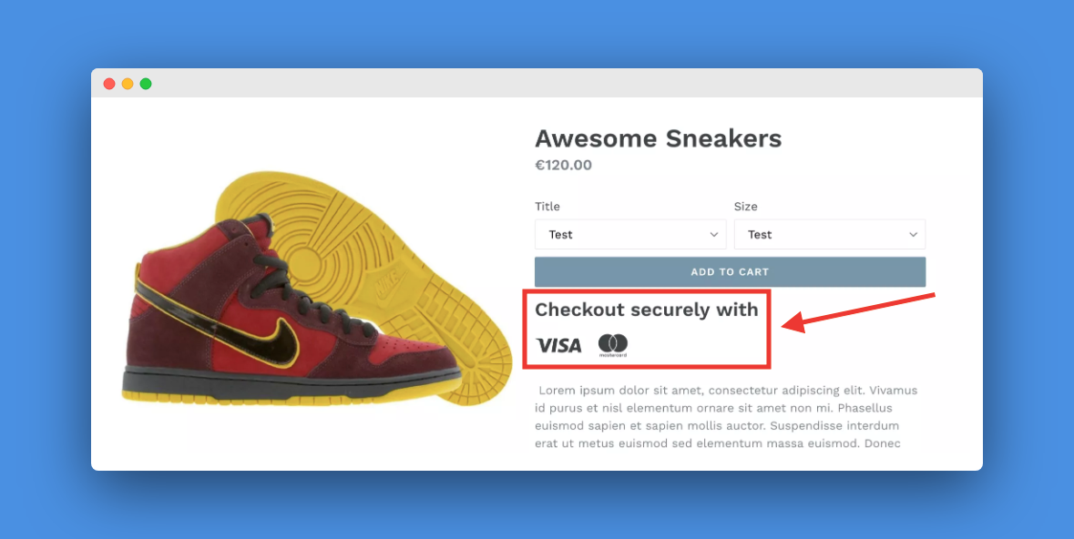 Screenshot showing trust badges on ecommerce product page