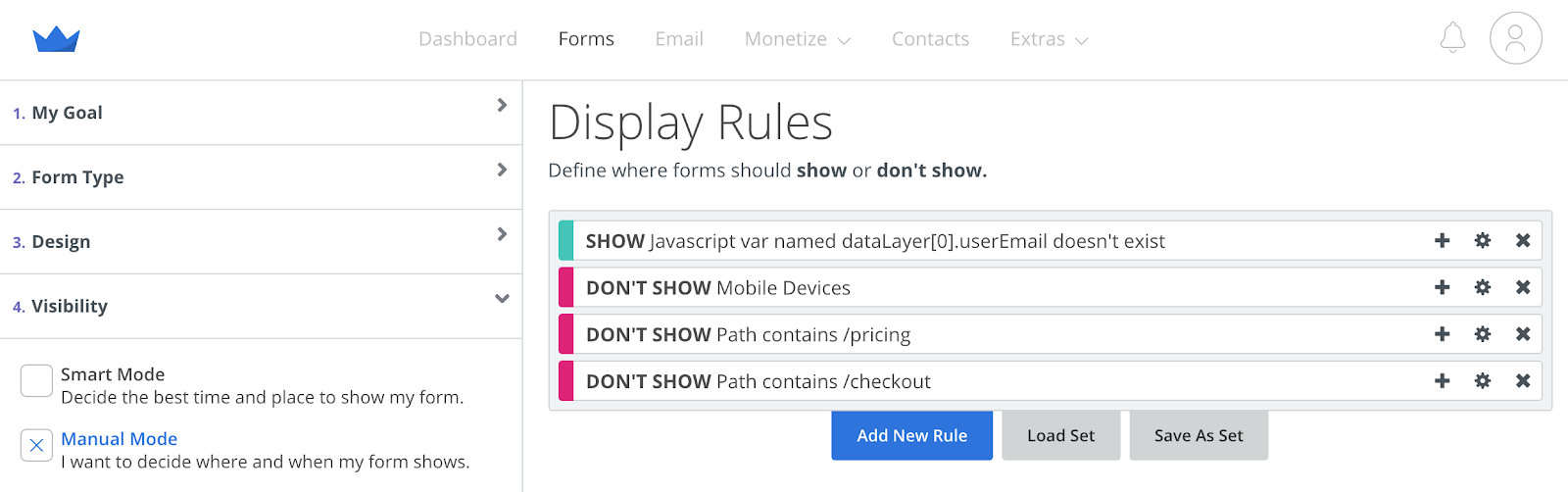 Screenshot of Display Rules for Welcome Mat