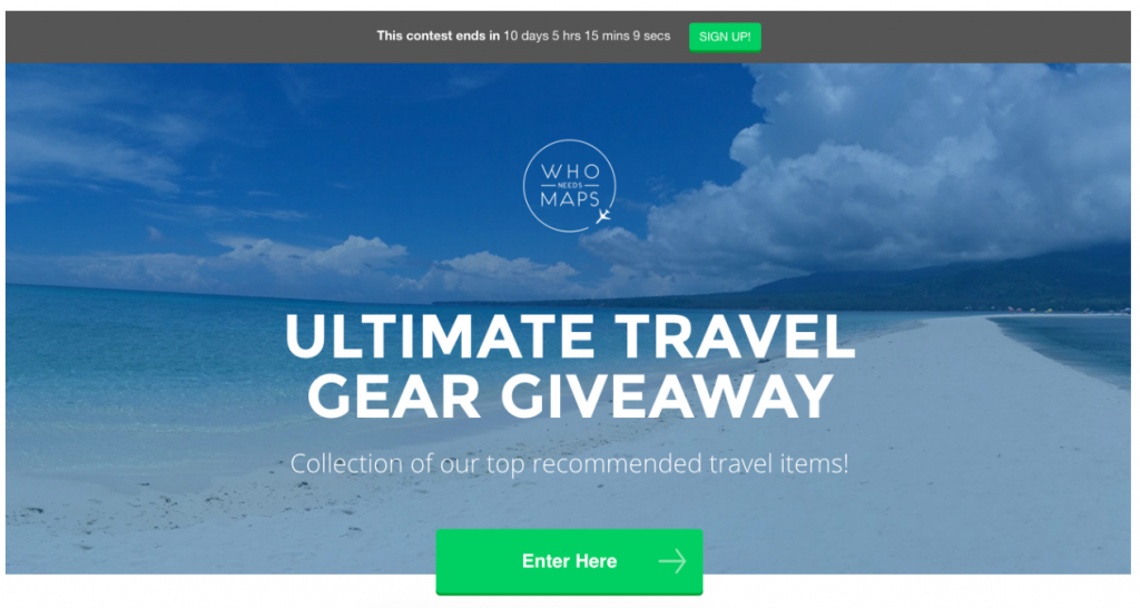 Screenshot showing a giveaway landing page