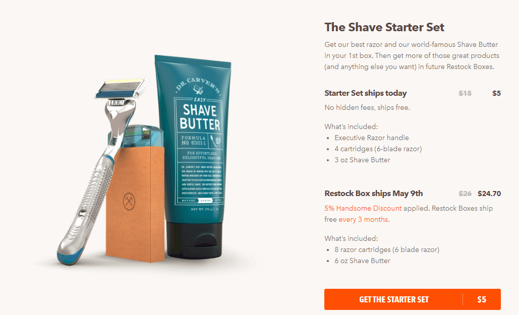 Screenshot showing a product on the dollar shave club