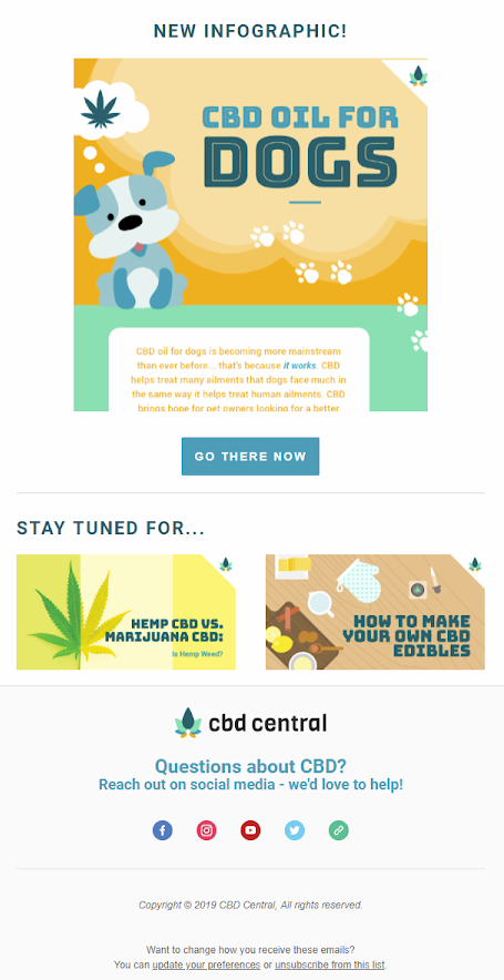 Screenshot of multimedia content email by CBD Central