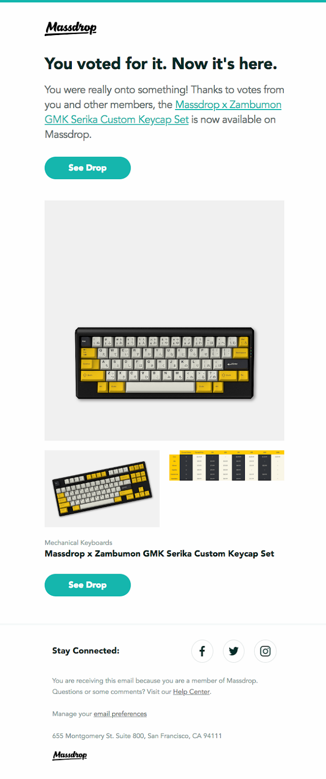 Screenshot of Massdrop email