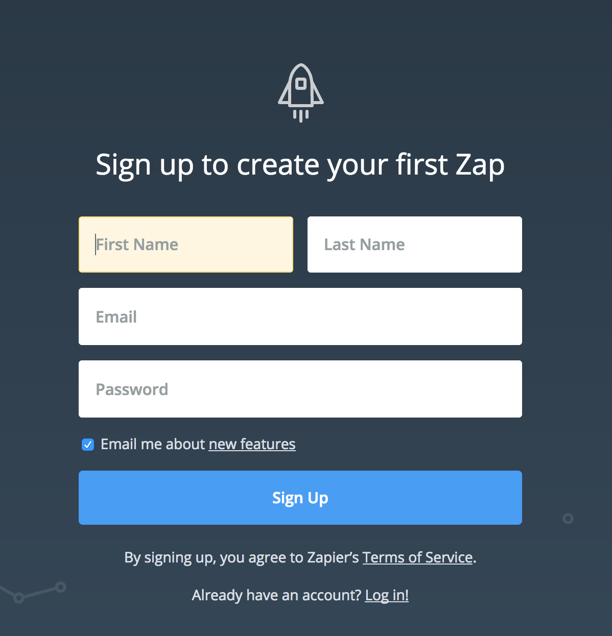 Screenshot showing Zapier signup page