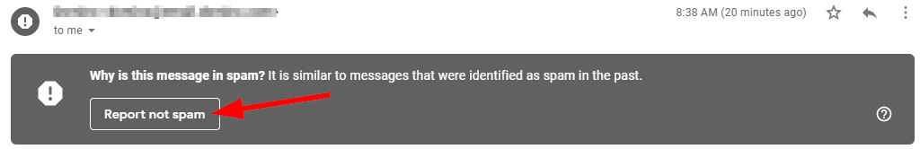 Screenshot of user marking email as "not spam"